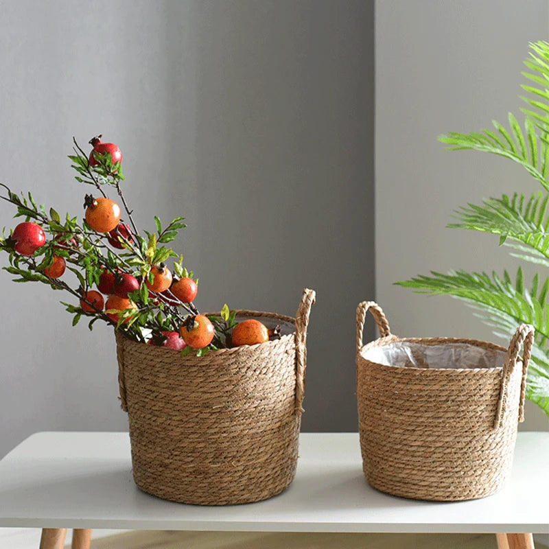 Handmade Woven Straw Flower Pot Basket – Nordic Plant Holder & Storage