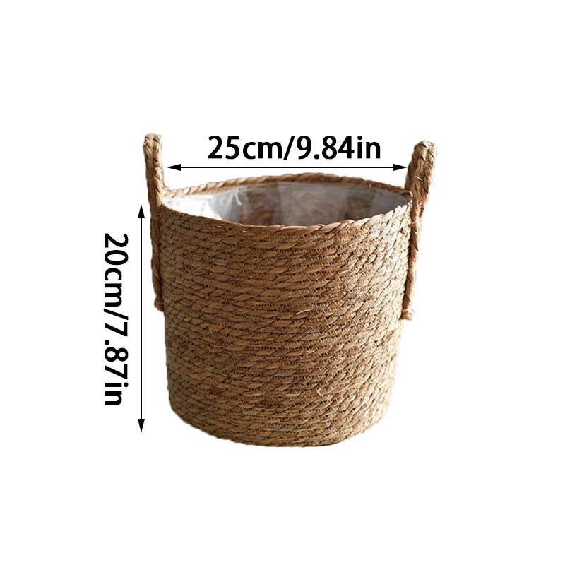 Handmade Woven Straw Flower Pot Basket – Nordic Plant Holder & Storage