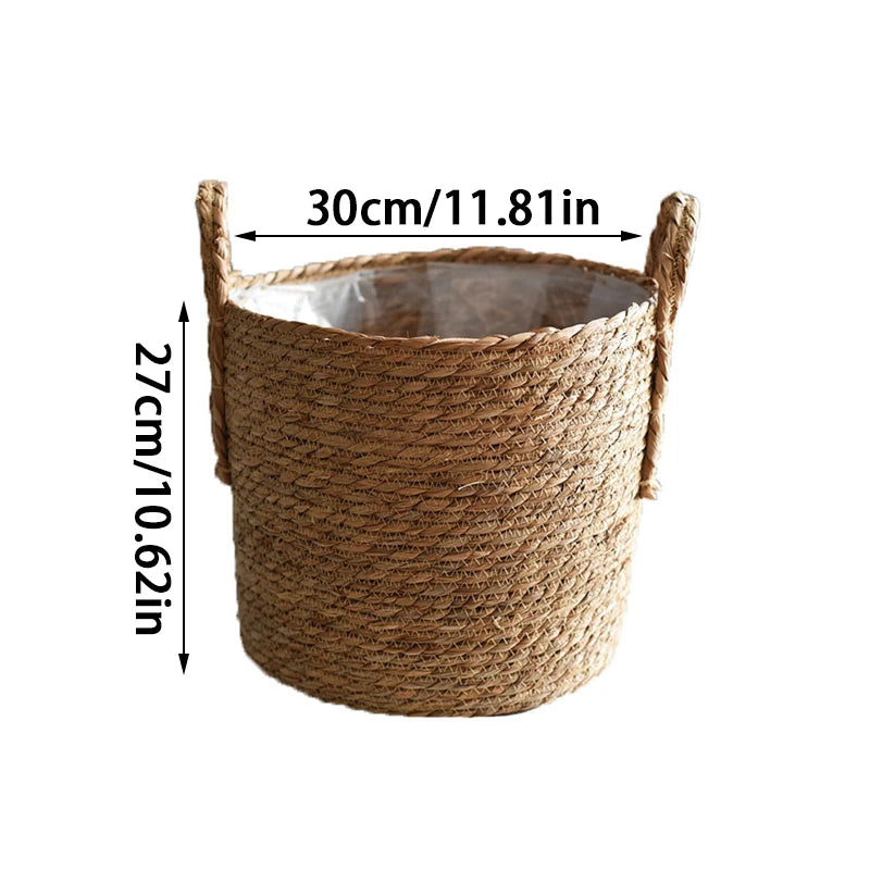 Handmade Woven Straw Flower Pot Basket – Nordic Plant Holder & Storage