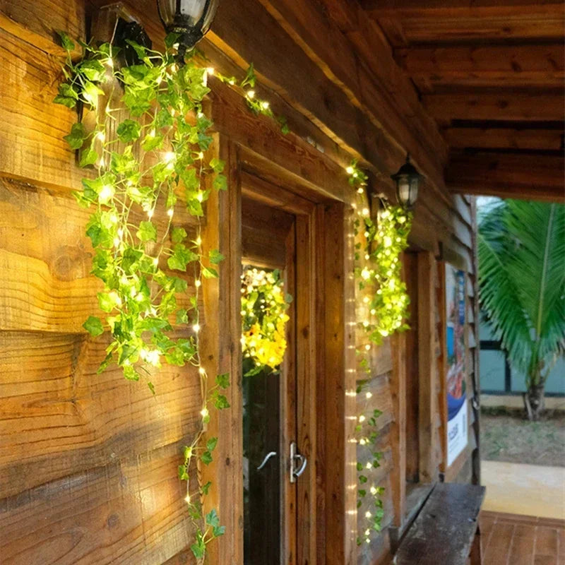 Artificial Ivy Vine with 3m LED Lights – Silk Green Leaves Hanging Garland for Home & Wedding Decor