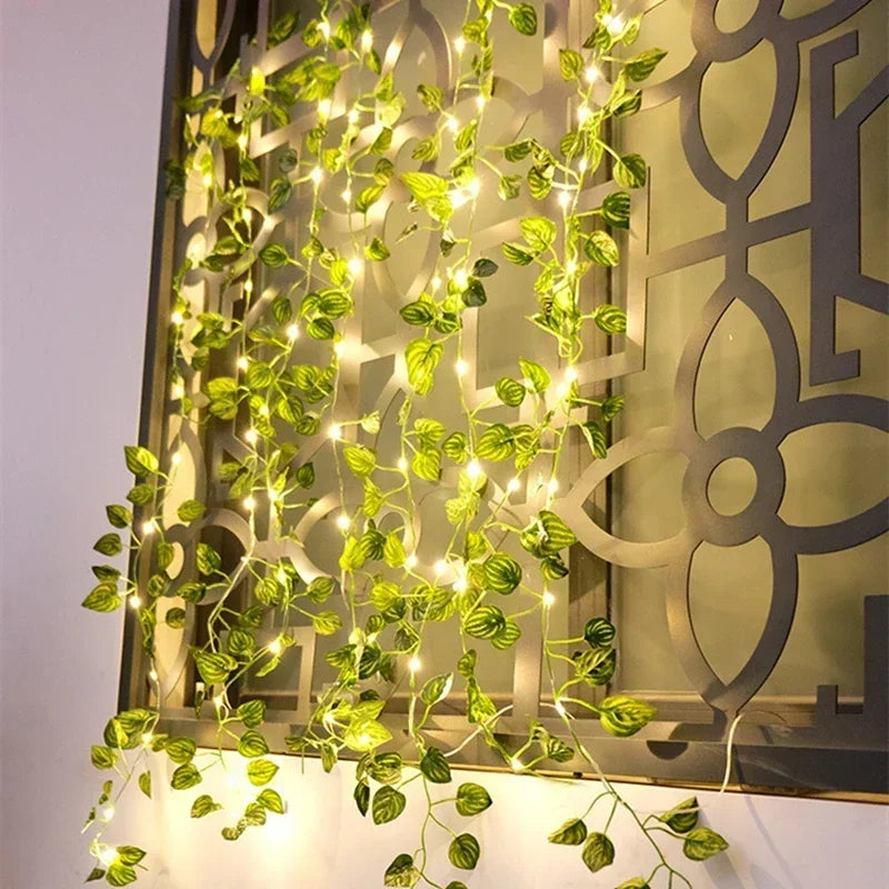 Artificial Ivy Vine with 3m LED Lights – Silk Green Leaves Hanging Garland for Home & Wedding Decor