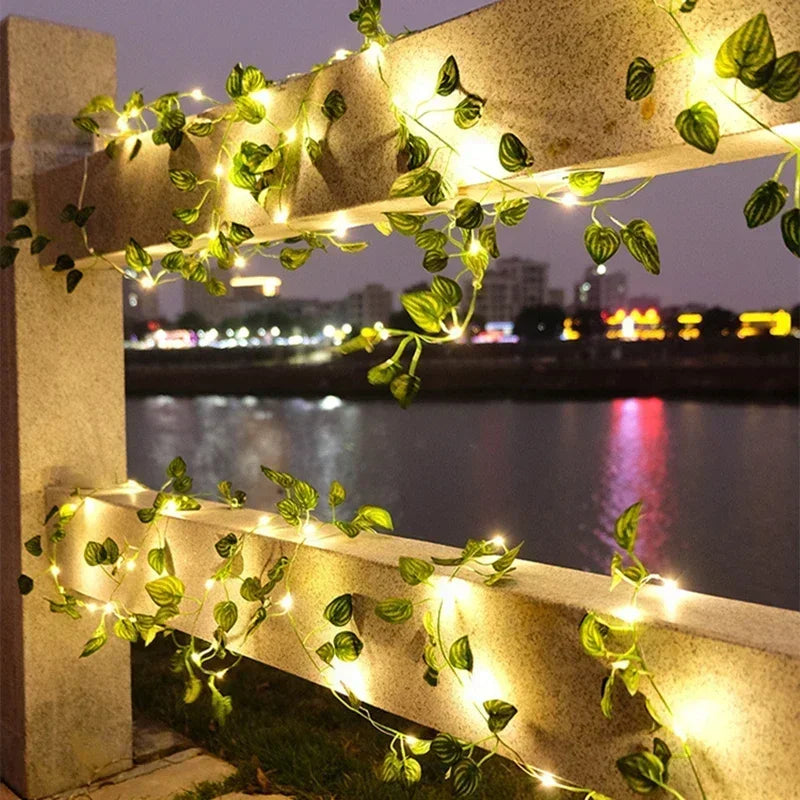 Artificial Ivy Vine with 3m LED Lights – Silk Green Leaves Hanging Garland for Home & Wedding Decor