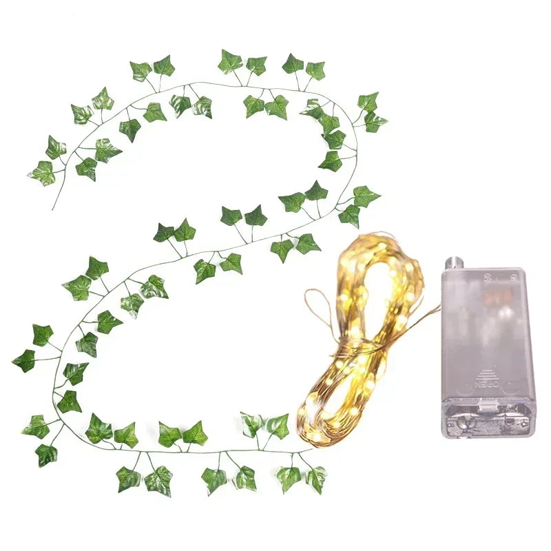 Artificial Ivy Vine with 3m LED Lights – Silk Green Leaves Hanging Garland for Home & Wedding Decor