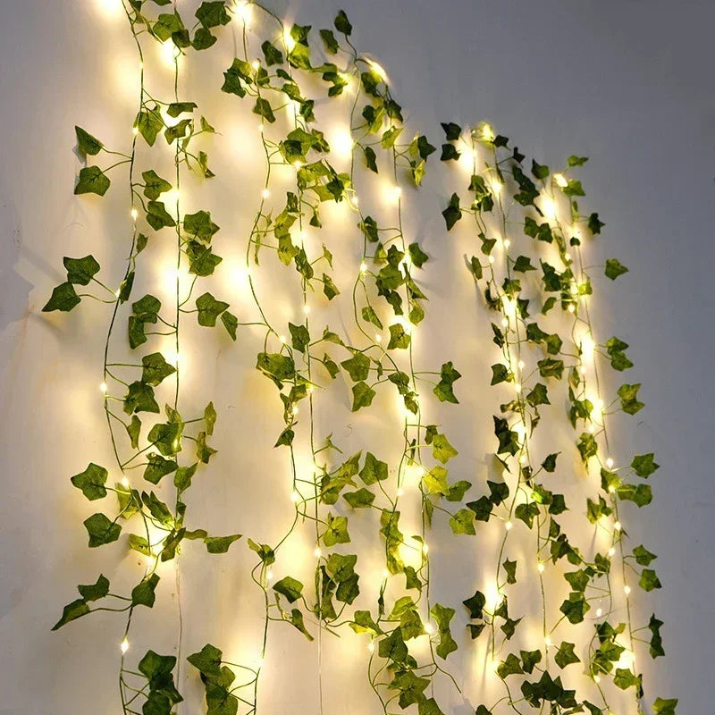 Artificial Ivy Vine with 3m LED Lights – Silk Green Leaves Hanging Garland for Home & Wedding Decor